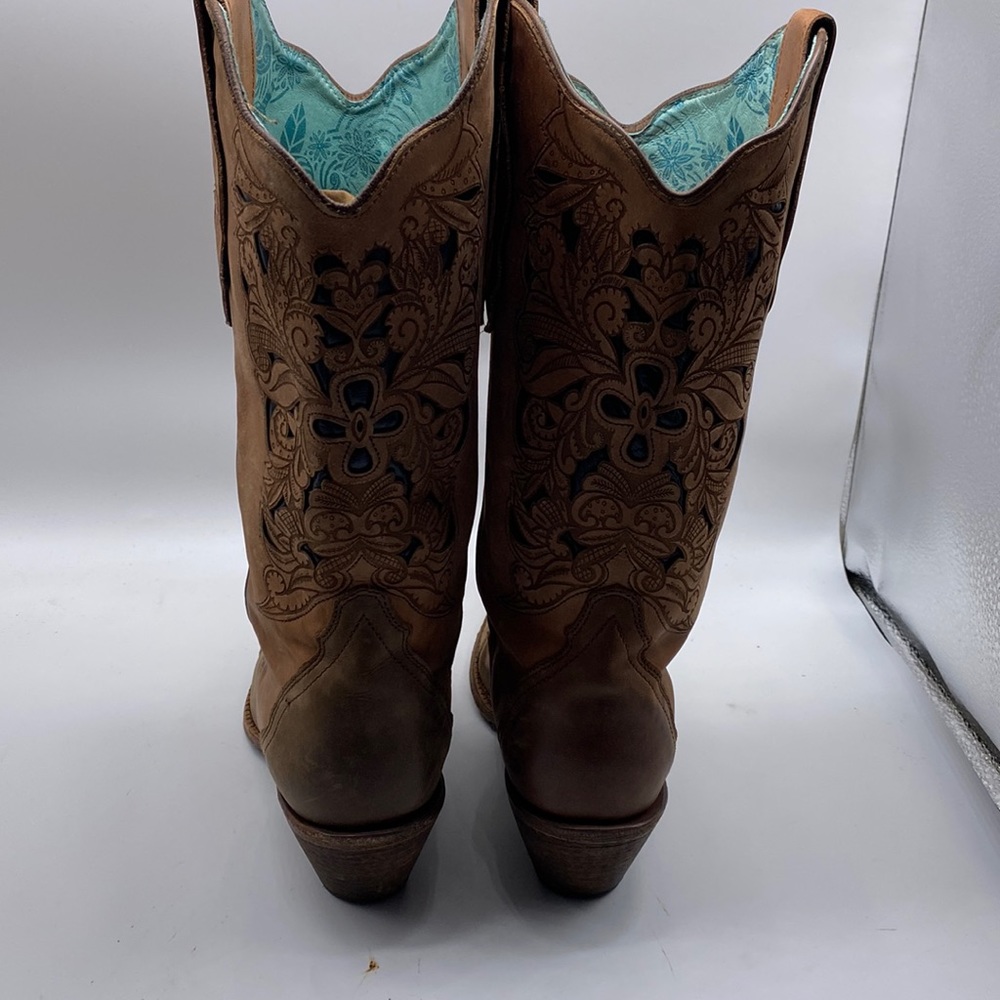 CORRAL Cowgirl Western Laser Tooled Snip Toe Boots Size 10M - Picture 4 of 14